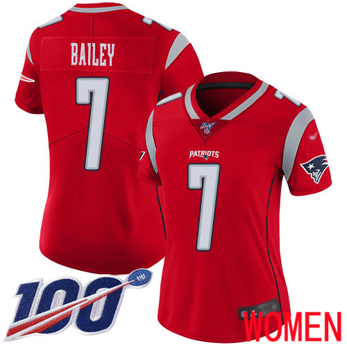 New England Patriots Football #7 100th Season Inverted Legend Limited Red Women Jake Bailey NFL Jersey